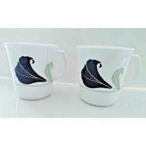 Vintage Corning USA Ceramic Coffee Mugs Set of Two "Orchids"